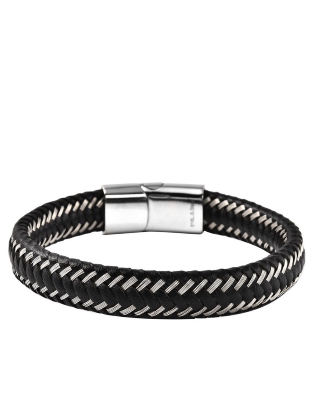 Genuine Leather and Stainless Steel Bracelet